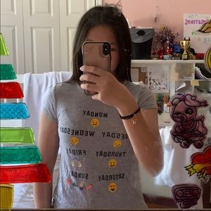 super soft gray tee with emoji characters on front